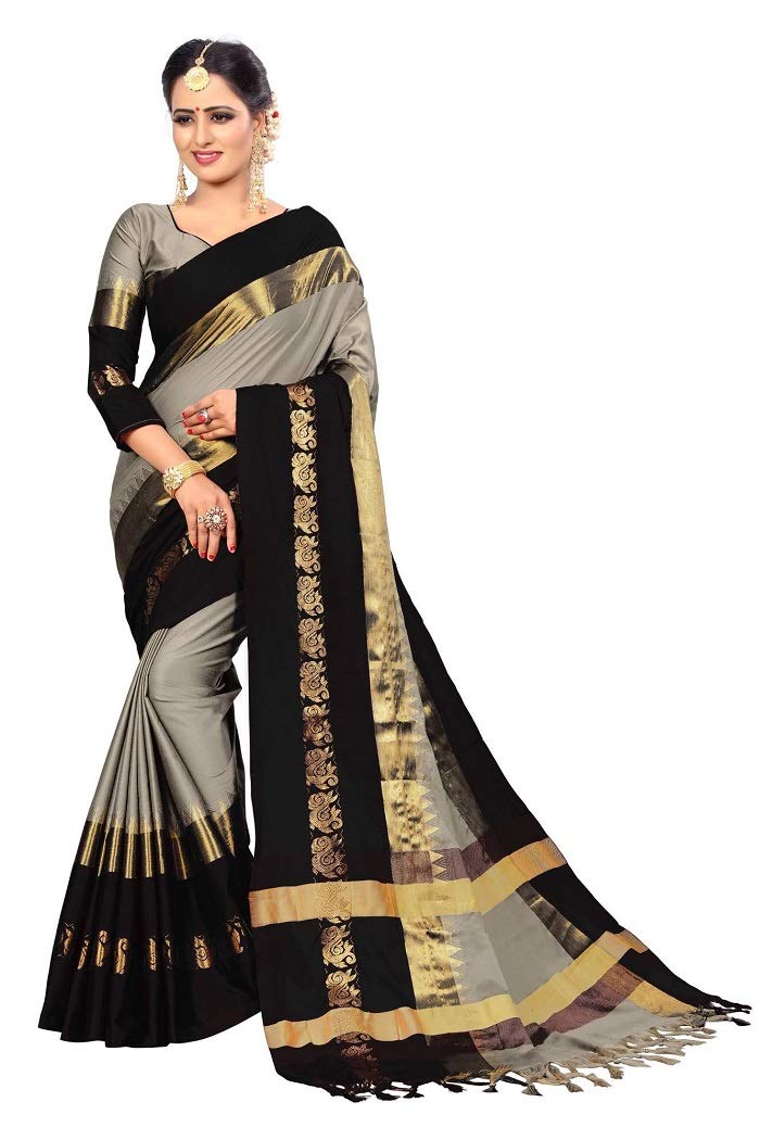 PAREVDEE Women's  Dobby Cotton Saree With Blouse Piece