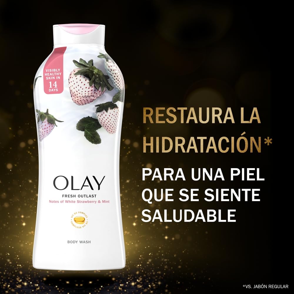 Olay Fresh Outlast Cooling White Strawberry and Mint Body Wash, 22 Fluid Ounce