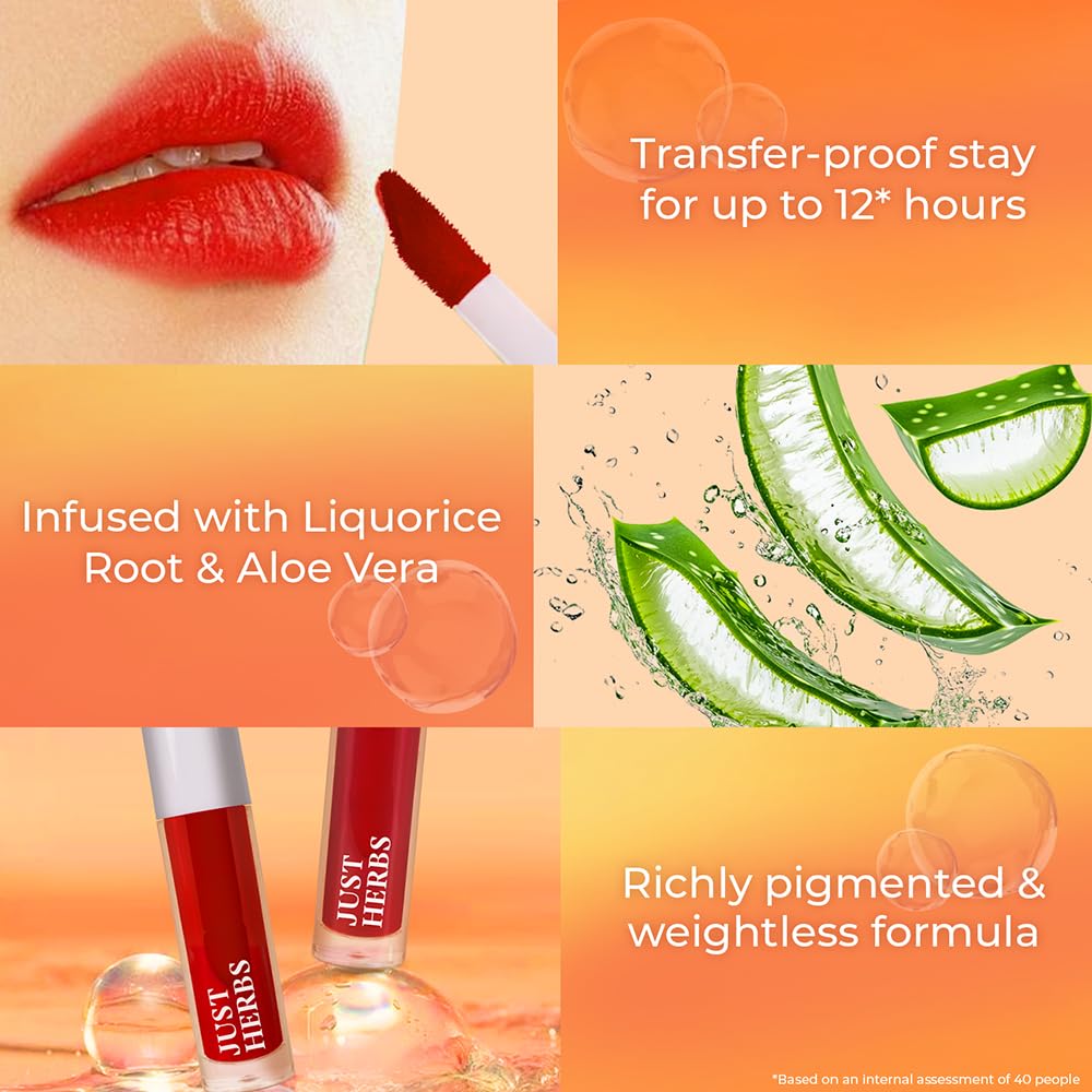 Just Herbs Water Baby Smudge & Transfer Proof | 12hrs Stay | Richly Pigmented Infused with Aloe Vera Multipurpose Water Tint for Lips, Cheeks and Eyelids for Women 6.5ml (Feeling Grape)