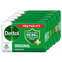 Dettol Original Germ Protection Bathing Soap Bar (625gm) | Kills 99.99% germs, 125gm , Pack of 5