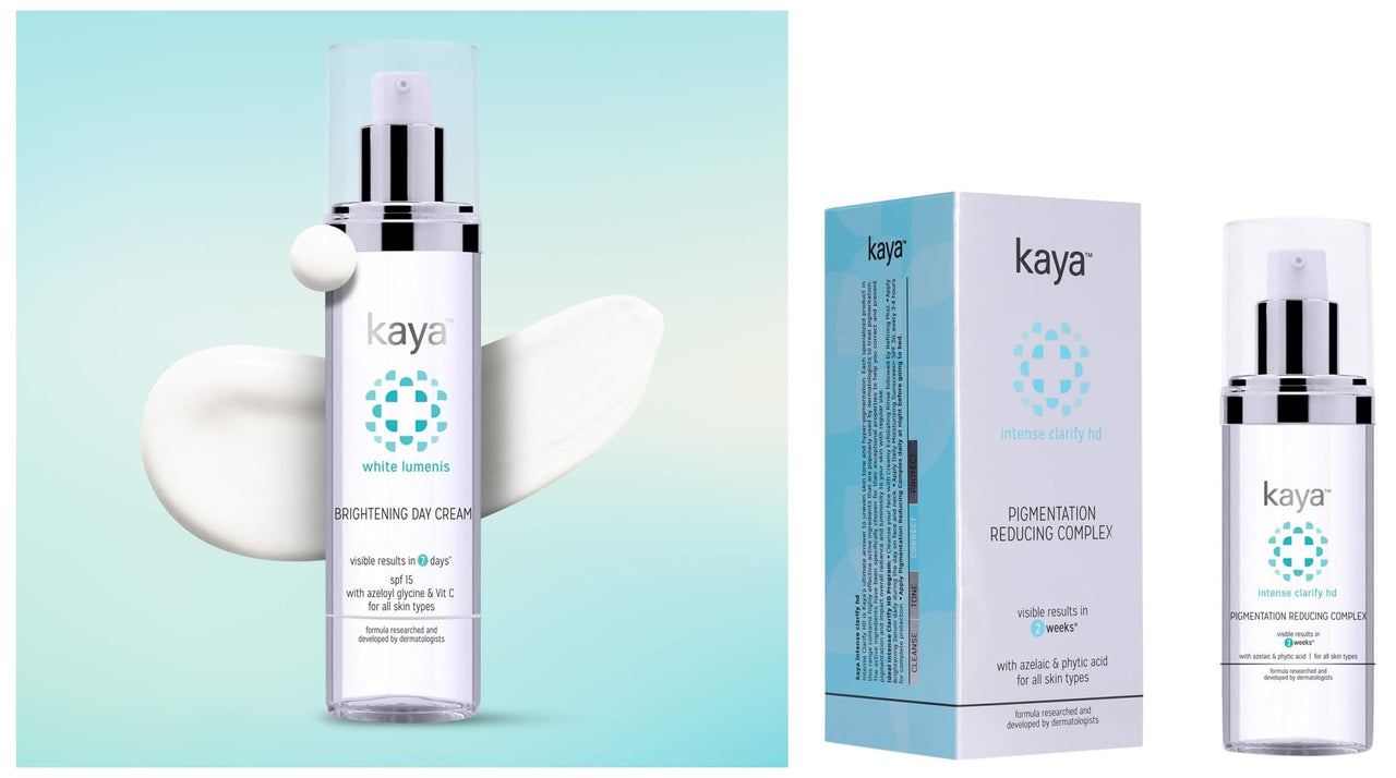 Kaya Clinic Pigmentation Reducing Complex, Fast absorbing Night cream for tanning & pigmentation marks, resistant spots, 30 ml And Brightening Day Cream, 50ml