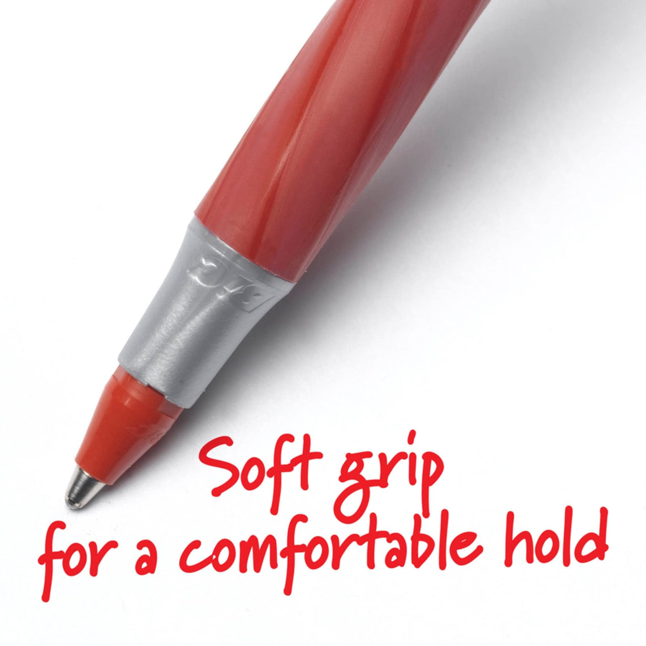 BIC Round Stic Grip Xtra Comfort Ballpoint Pen, Medium Point (1.2mm), Red, 12-Count