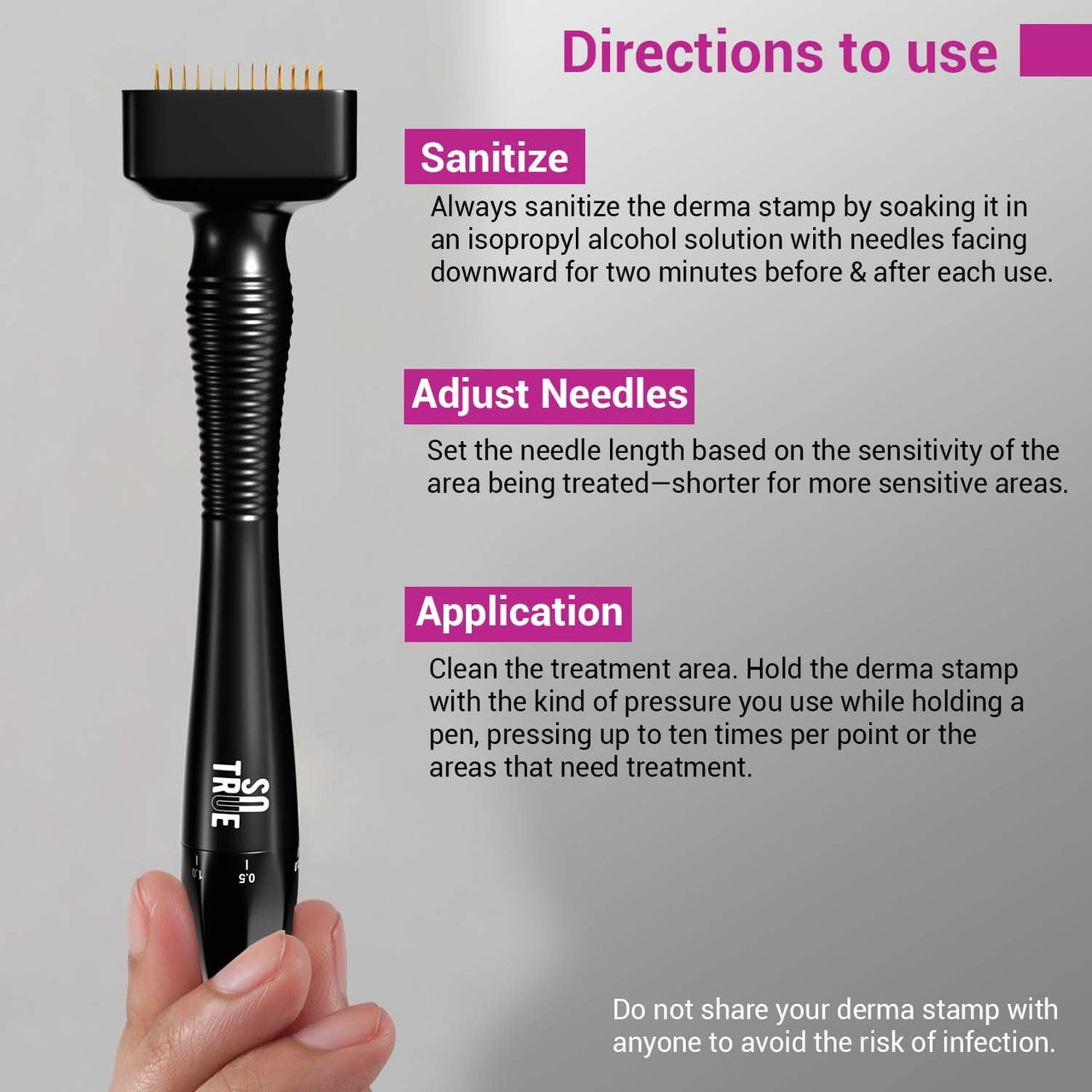 Sotrue Derma Stamp for Hair Growth | Titanium Coated Adjustable Needles 0.25mm to 3mm | 140 Microneedling Stamp for Skin Repair, Face, Hair & Beard Growth | Reduces Acne Scars | Safe & Effective To Use