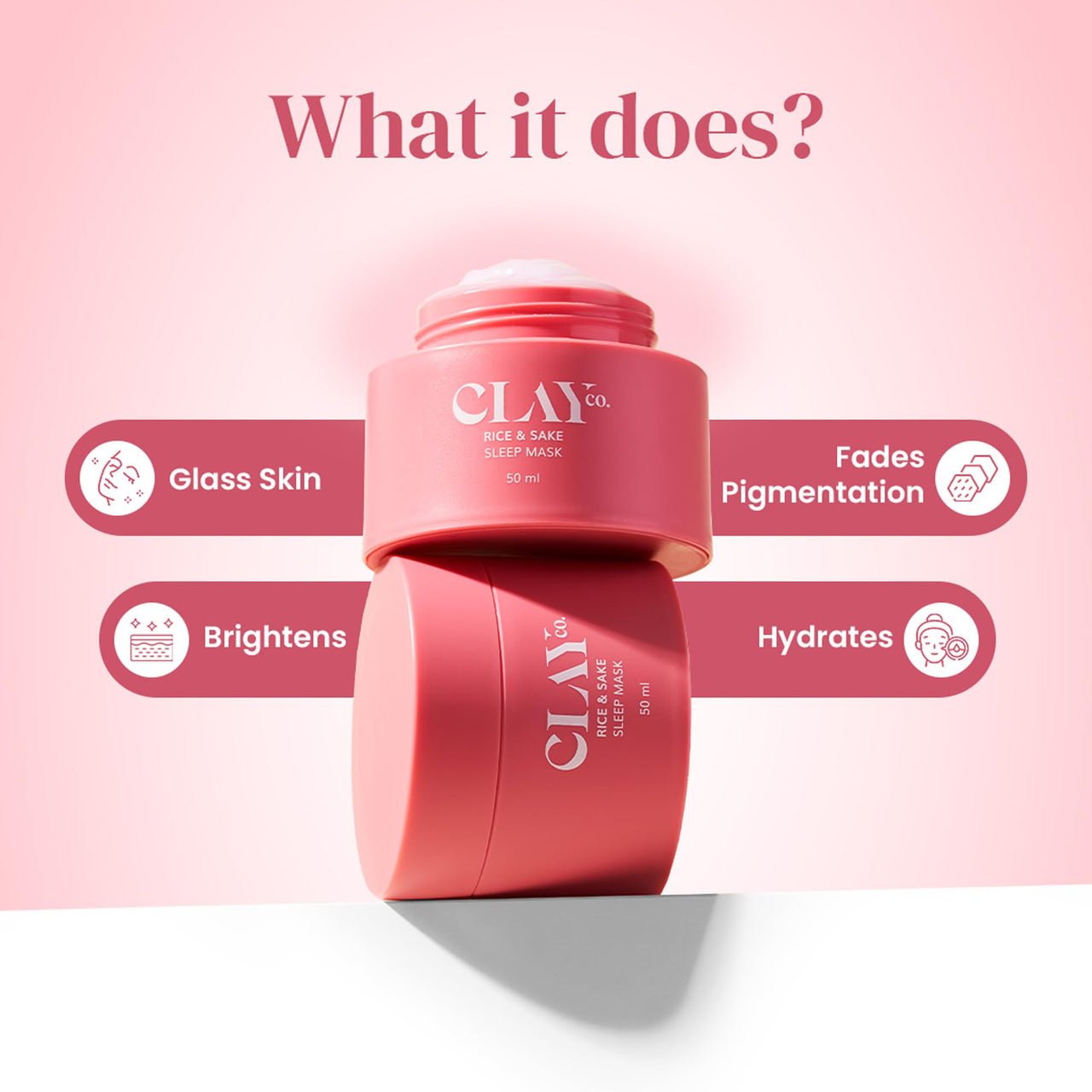 Clayco Hydrating Rice & Sake Sleep Mask 50 ML | Clay Face Mask for Glowing Skin | Japanese Skincare Collagen Mask | Sulfate-Free Vegan Night Cream For Women | Best Skin Care Product For Glass Skin