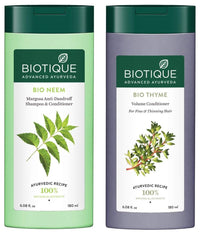 Biotique Bio Neem Margosa Anti Dandruff Shampoo and Conditioner, 180ml & Biotique Bio Thyme Volume Conditioner for Fine and Thinning Hair, 180ml