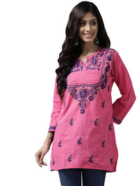 Ada Women's  Cotton Top Hand Embroidered Lucknowi Chikankari Tunic Kurti