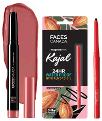 FACESCANADA Ultime Pro HD Intense Matte Lips + Primer - Tea Rose 10, 1.4G & Magneteyes Kajal - Black, 0.35G, Pack Of 1