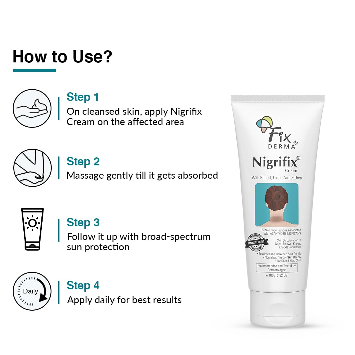 Fixderma Nigrifix Cream for Acanthosis Nigricans with Lactic Acid For Body Parts like Neck, Ankles, Knuckles, Armpits, Thighs & Elbows | Exfoliant 100 gm (Pack of 1)