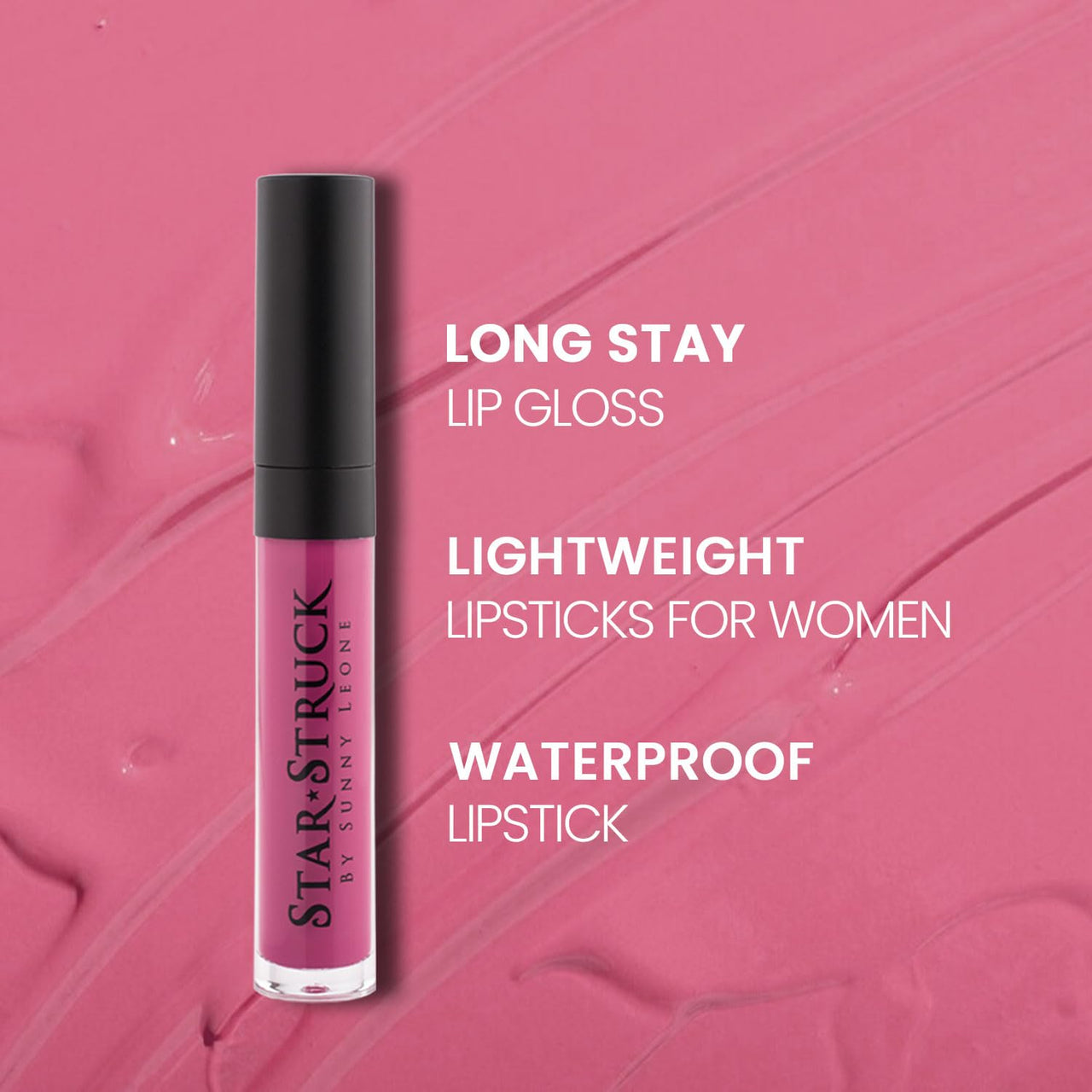 STARSTRUCK BY SUNNY LEONE Glossy Liquid Lip Color, Pink Color | Highly Pigmented, Hi-Shine & Non-Sticky Formula | Lip Gloss For Girls, Women | Kiss Me Pink
