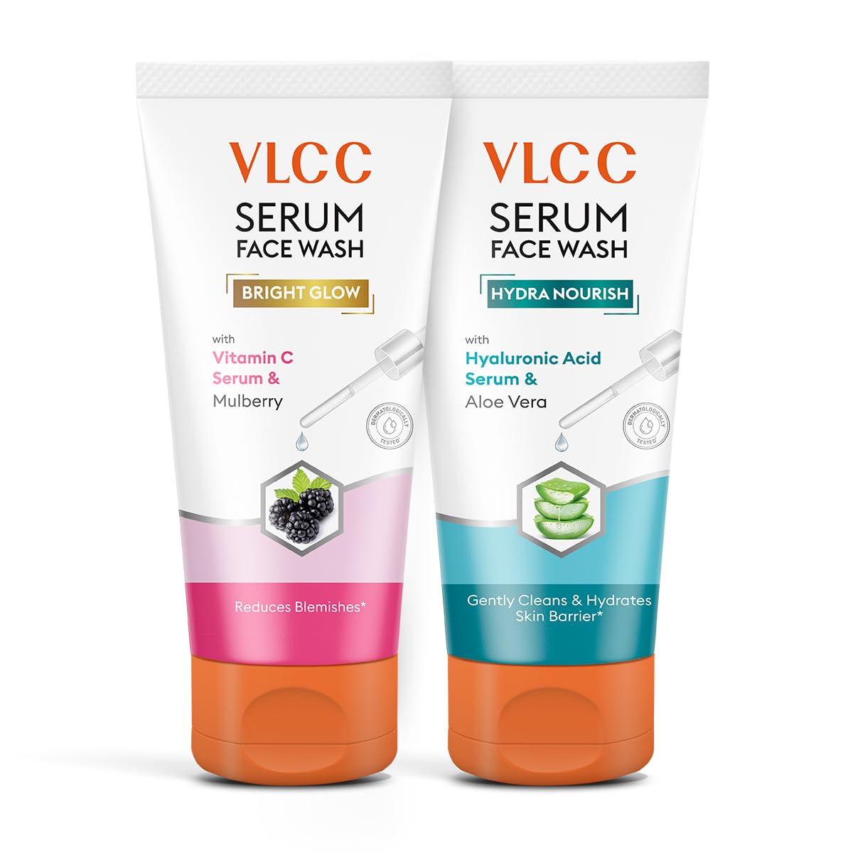 VLCC Vitamin C & Mulberry Serum Facewash - 150 ml to Reduce Blemishes & Brighten for AM | with Free Hyaluronic Acid & Aloe Vera Serum Facewash - 150 ml to Strengthen Skin Barrier for PM (B1G1)