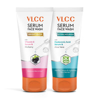VLCC Vitamin C & Mulberry Serum Facewash - 150 ml to Reduce Blemishes & Brighten for AM | with Free Hyaluronic Acid & Aloe Vera Serum Facewash - 150 ml to Strengthen Skin Barrier for PM (B1G1)