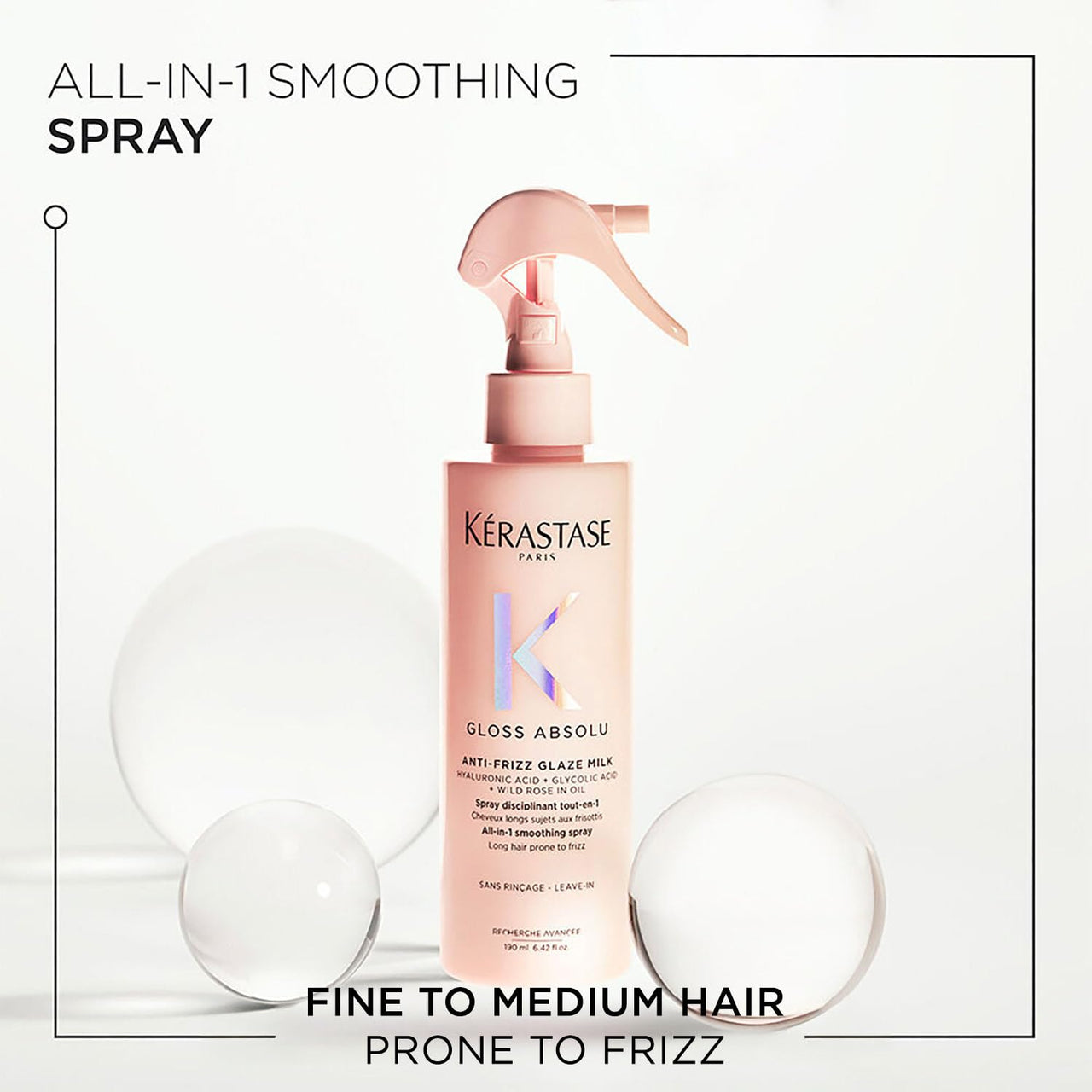 Kérastase Gloss Absolu Anti-Frizz Heat Protectant Spray For Glossy Hair | Fine To Medium Hair | 4-Days Anti-Frizz | With Hyaluronic & Glycolic Acid, Wild Rose-In-Oil | 190ml
