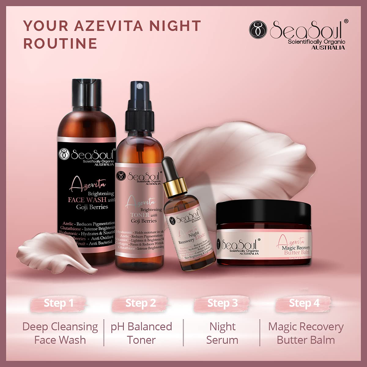 SeaSoul Face Serum Anti-Ageing Night Recovery Moisturizer with Squalane for Hydrating, Goji Berries for Skin Brightening, Snow Lotus for Sebum Control & Evening Primrose for Wrinkle Reduction (30 ml)