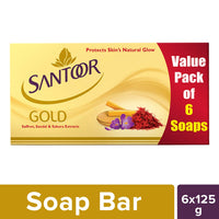 Santoor Gold Soap 125G (Pack Of 6) And Pureglo Glycerine Soap With Almond Oil And Glycerine, 125G (Pack Of 6) For Nourished Glowing Skin