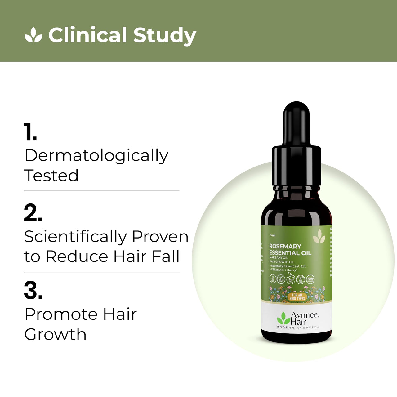 Avimee Herbal Rosemary Essential Hair Oil with Vit E & Nansyl | For Hair Growth & Hair Fall Control, Now Make Any Oil Hair Growth Oil | Clinically Approved Efficacy | 15ml
