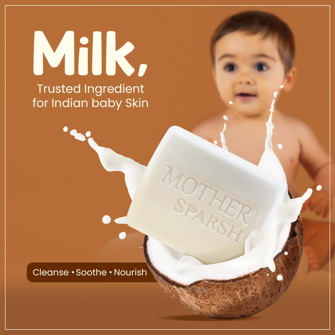 Mother Sparsh Moisturizing Milky Baby Bathing Soap Bar - 75g X 3 | pH 5.5 with Milk, Coconut Oil and Vitamin E, Prevents Dryness & Rashes