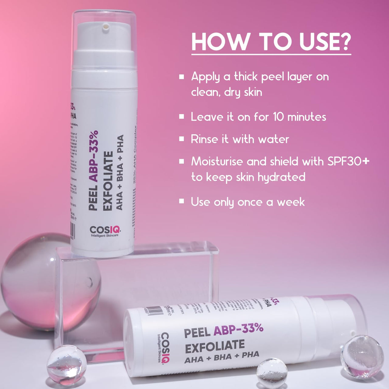 Cos-IQ 25% AHA + 2% BHA + 6% PHA Peeling Solution for Face | 10-Minute Facial | Chemical peel for face for glowing skin | Exfoliating serum| Men & Women | At-home facial | 30ml