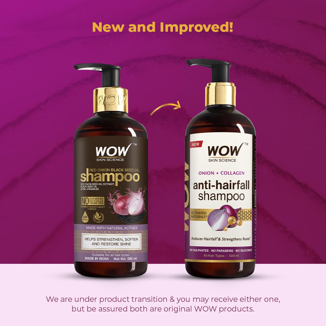 WOW Skin Science Onion & Collagen Anti-Hairfall Shampoo|Reduces Hairfall|Strengthens Roots|Nourishes Scalp|Prevents Breakage|Enhances Hair Thickness and Shine|New & Improved Formulation|500ml