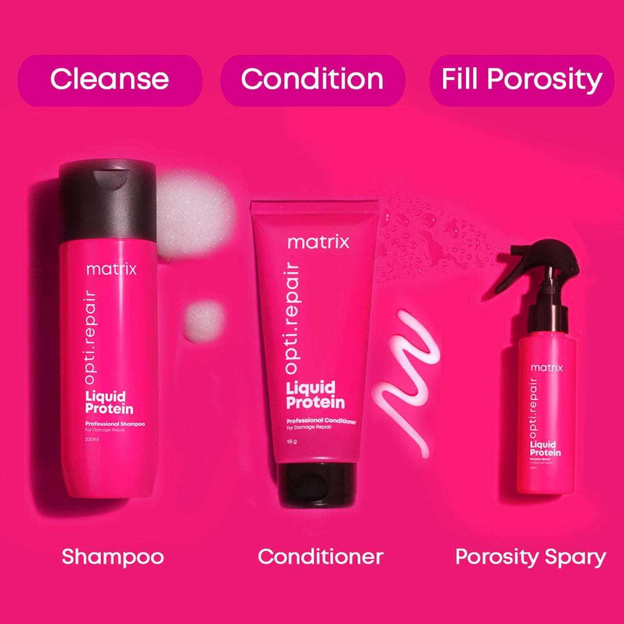 Matrix Opti.Repair Professional Porosity Filling Spray | Liquid Protein + Vitamin B5 | Repairs Damage from 1st Use* | Heat Protection, reduced Split Ends, Breakage, Knotting, 100 ml