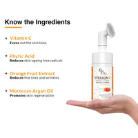 Fixderma 2% Vitamin C Face Wash, Foaming Face Cleanser with Brush, Face wash for Women & Men, Evens skin tone, Reduces fine lines & wrinkles, Exfoliates the skin - 100ml