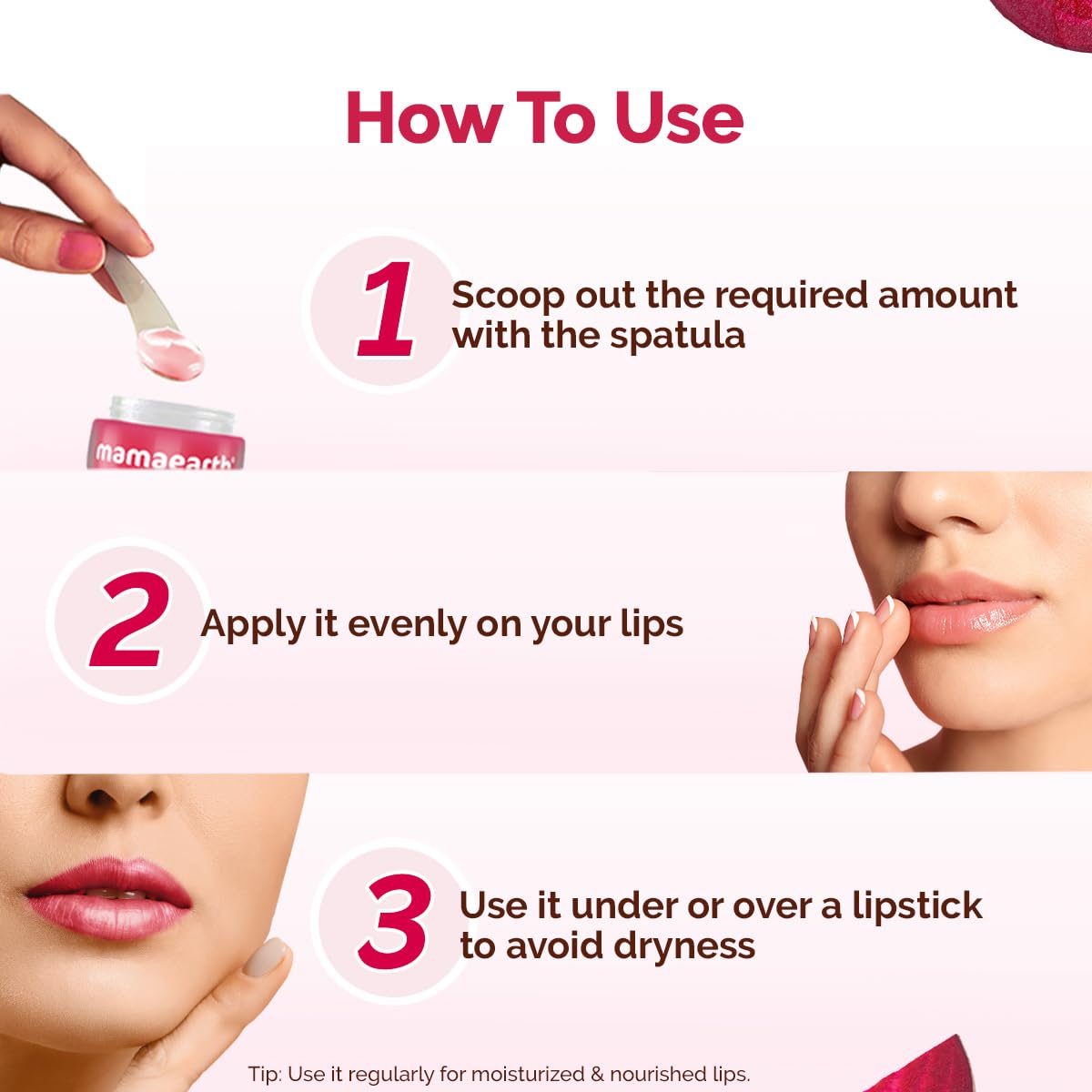 Mamaearth Beetroot Moisture Therapy Lip Balm for Dry & Chapped Lips 15g|Heals, Brightens|Sheer Pink Tint|Coconut Oil, Shea Butter, Beetroot, HA, Ceramides, Kojic Acid|100% Free of Petroleum Jelly