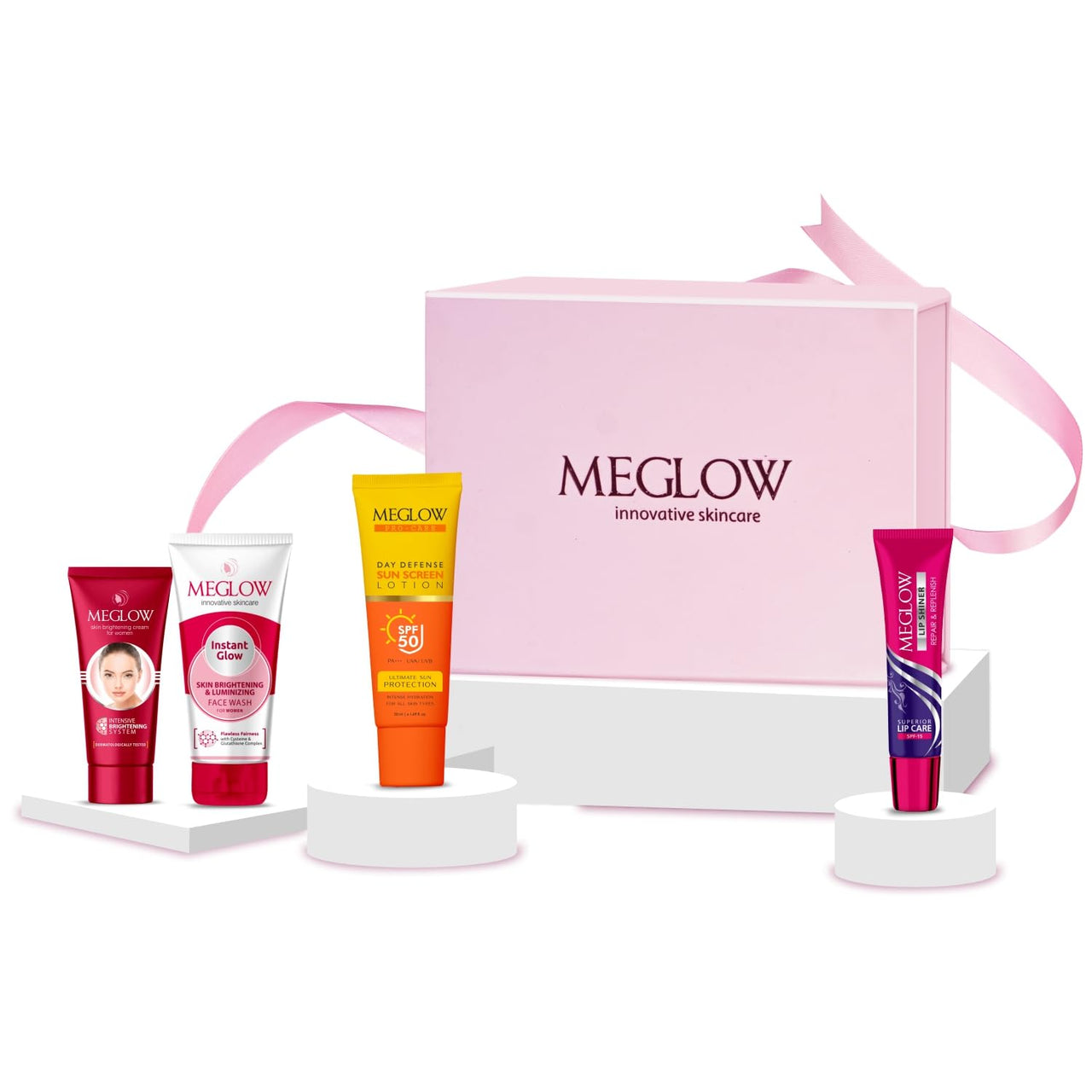 Meglow Summer Skin Care Kit For Moisturized Glow|Women Cream|Instant Glow Face Wash|Sunscreen Lotion SPF-30|Lip Shiner|Premium & Affordable Gift Box