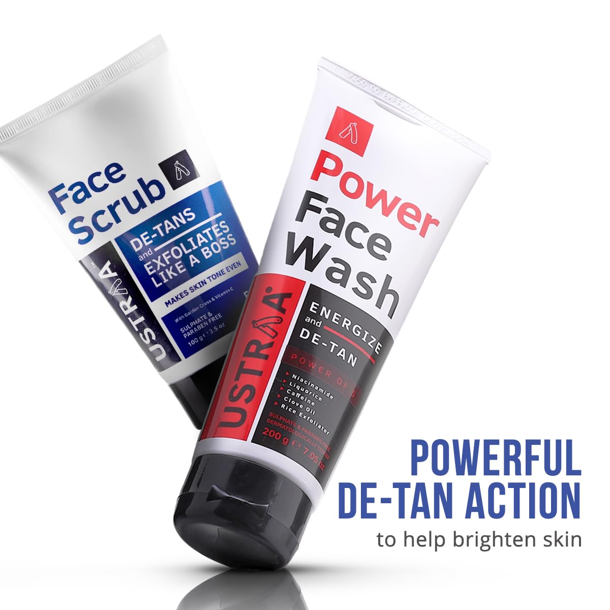 Ustraa De-Tan Face Scrub for Men, 100g | Exfoliation & Effective Tan Removal | No SLS & Power Face Wash - 200g - Energize & De-Tan | Helps Effectively Remove Tan, Brightens Skin