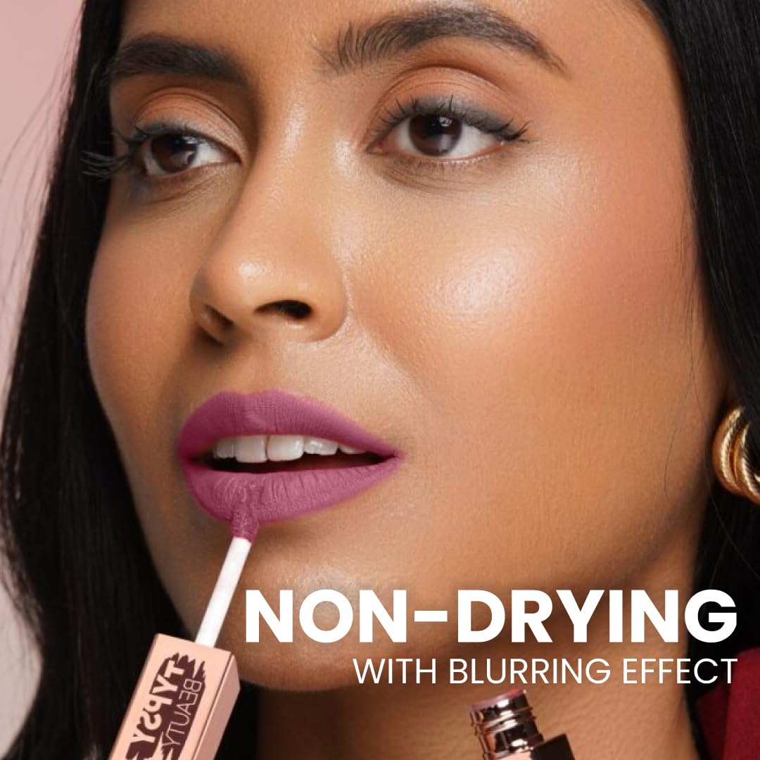 Typsy Beauty ON 'n' OFF Lipstick & Eraser | 12 Hr Stay Creamy Matte Formula (Deep Wine) | Smudge & Transfer Proof | Nourishing Remover Oil & Leave-On Mask | Vegan | 8 shades | 2.5 ml x 2.5 ml