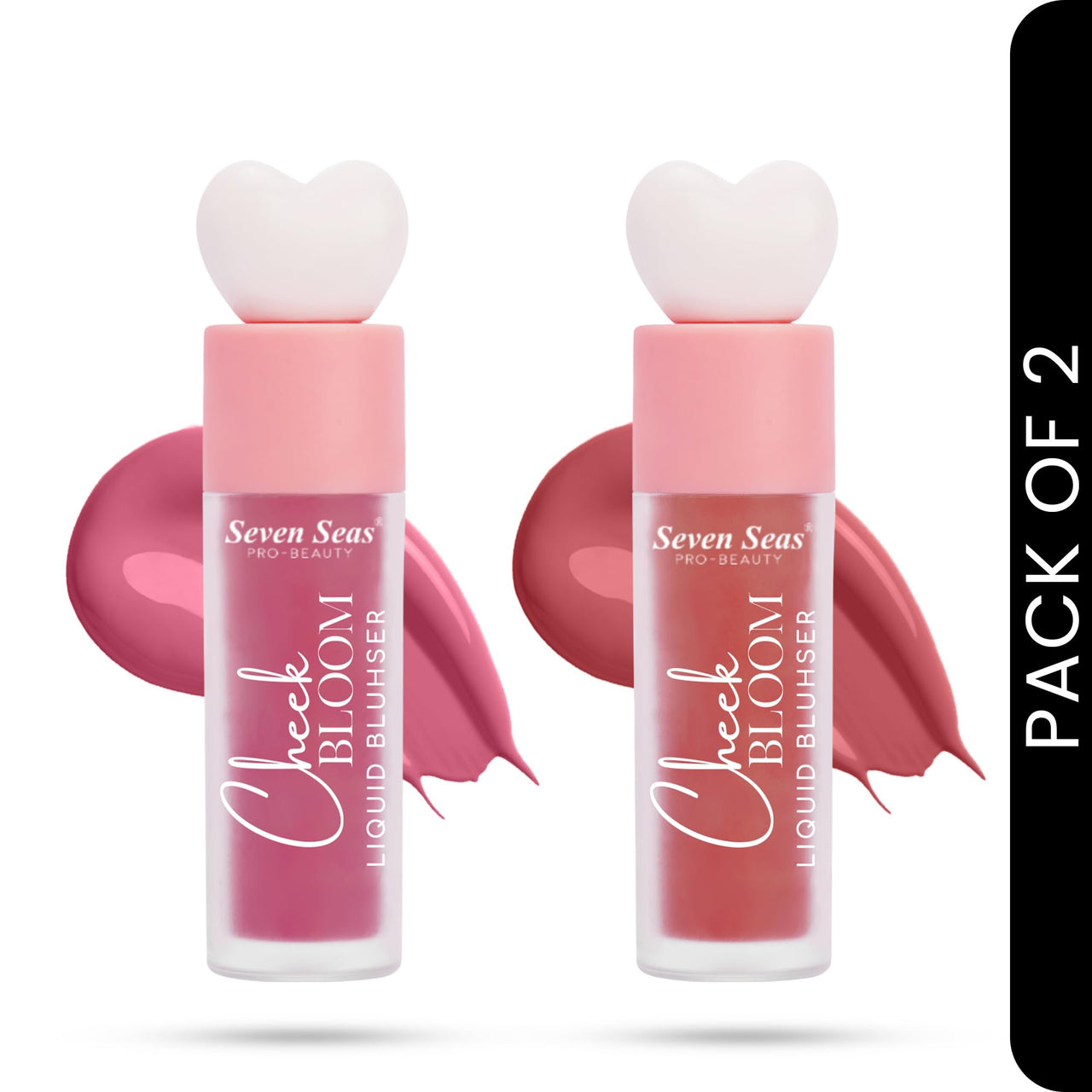 Seven Seas Cheek Bloom Liquid Blusher, 2-in-1 Lip Gloss and Blush, Long Lasting (Chic Pink & Natural Blush) Pack of 2
