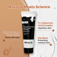 The Derma Co . 1% Hyaluronic Hydrating High Coverage Luminous Foundation Cream With Spf 40 Pa+++ For 12 Hour Long Stay 12 Hour Oil Control For All Skin Types & Even Skin 18Ml (02 Nude, 18Ml), 2 Count