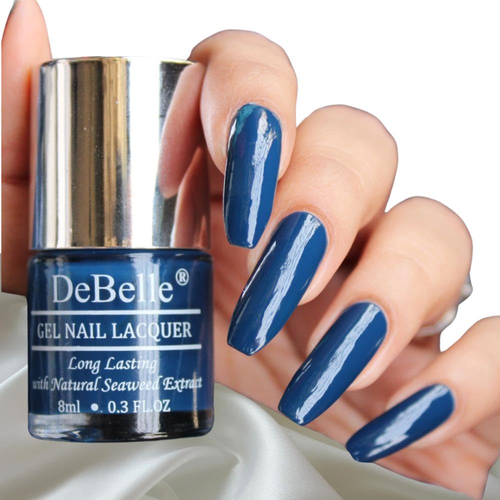 DeBelle Gel Glossy Finish Nail Polish Bleu Allure(Navy Blue), 8 Ml - Enriched With Natural Seaweed Extract, Cruelty Free, Toxic Free