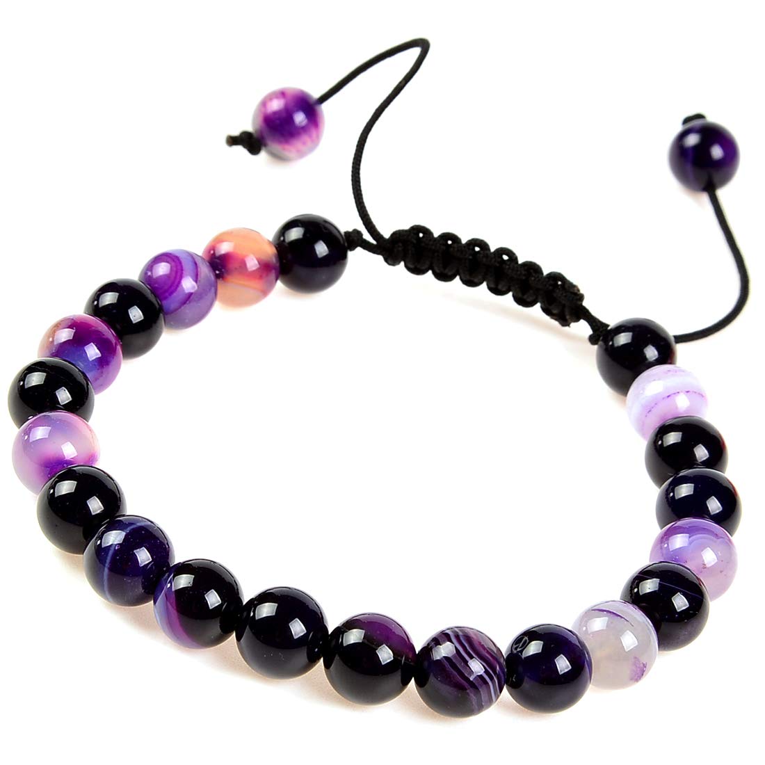 Massive Beads Natural Healing Power Gemstone Crystal Beads Unisex Adjustable Macrame Bracelets 8mm Agate Purple