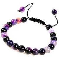 Massive Beads Natural Healing Power Gemstone Crystal Beads Unisex Adjustable Macrame Bracelets 8mm Agate Purple