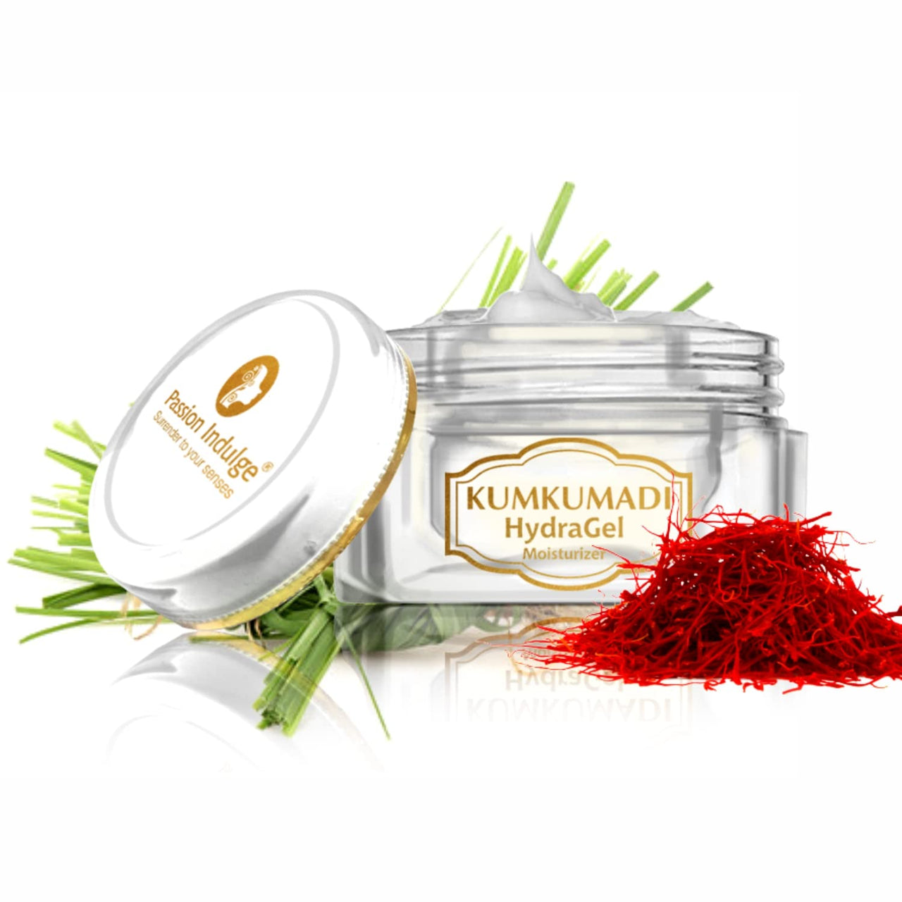 Passion Indulge Kumkumadi Natural HydraGel Moisturizer - 50gm | SPF 15 unisex for Anti-Aging, Glowing, shine and Brightness with Saffron, Vetiver Oil, and 16 Herbs for All Skin Types