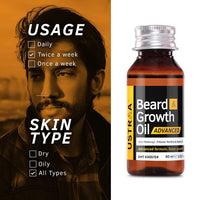 Ustraa Beard Growth Oil Advanced - 2 x 60ml - Lab Tested to increase Beard Growth rate by 40%, With Redensyl and DHT Booster, No Sulphates, No Parabens, No Silicone, No Mineral Oil (Set of 2)
