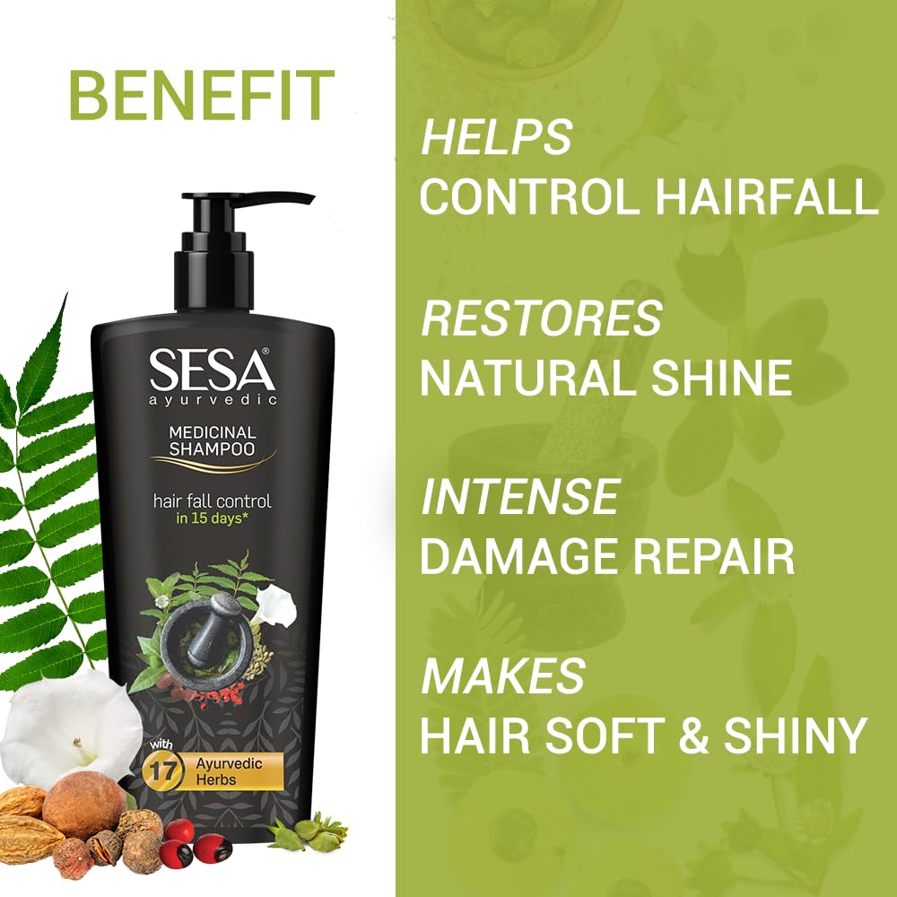 SESA Ayurvedic Hair Oil 200Ml + Ayurvedic Medicinal Shampoo 500Ml Combo Pack Control Hair Fall Nourishes Scalp Help Hair Growth For Men & Women