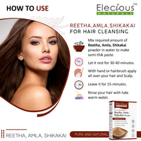 Elecious Pure Amla, Reetha, Shikakai Powder for Hair | Natural Hair Cleanser | 100% Natural, No Chemical or Preservative | SLS, Paraben-Free | Prevents Hairfall & Dandruff, Boost Hair growth