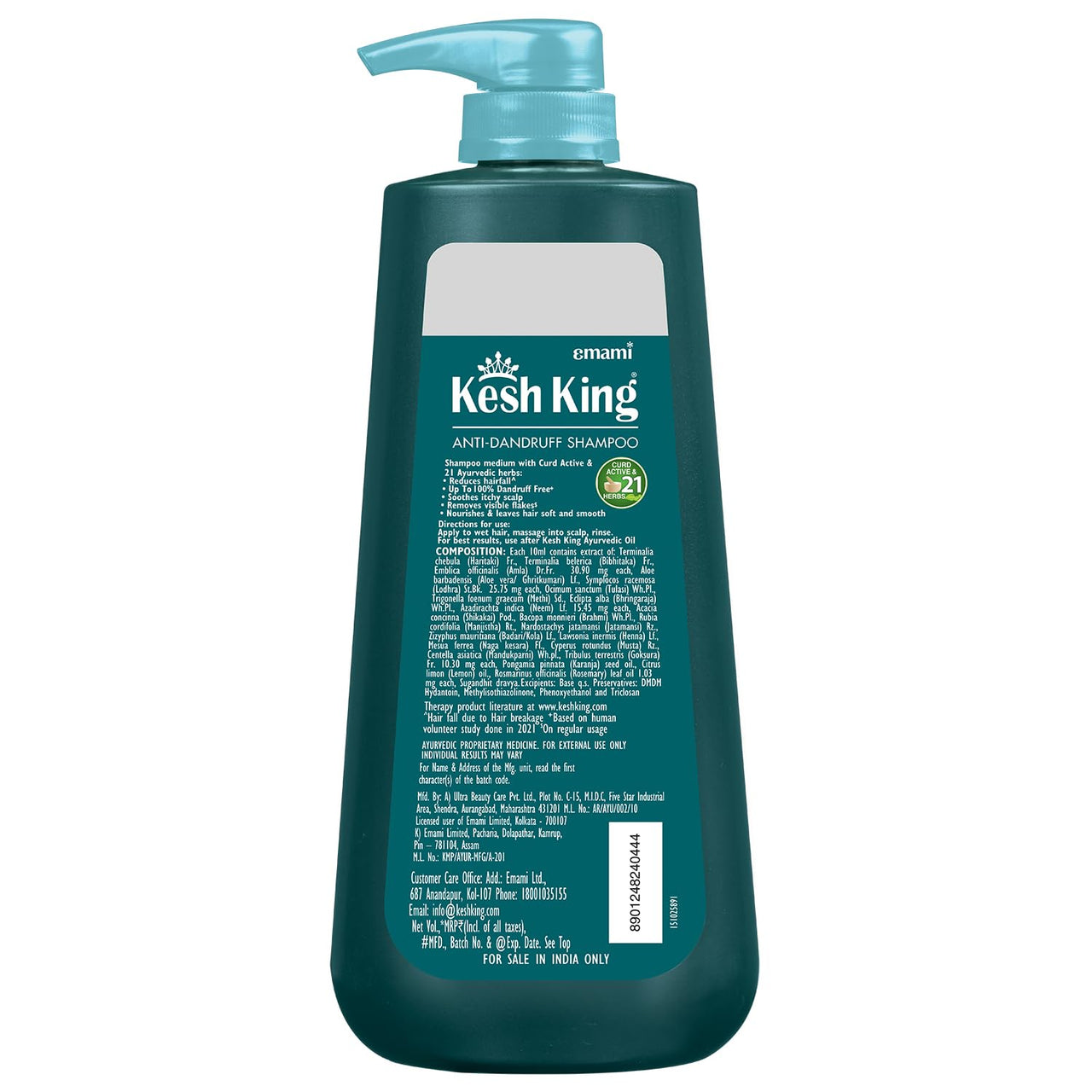 Kesh King Ayurvedic Anti-Dandruff Shampoo | Reduces hair fall | Soothes itchy scalp | No Paraben & No Silicon | 21 natural ingredients | Enriched with curd, lemon & neem | 600 ml