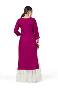 Fashion Dream Women Viscose Rayon Sequence Embroidered Straight Kurti