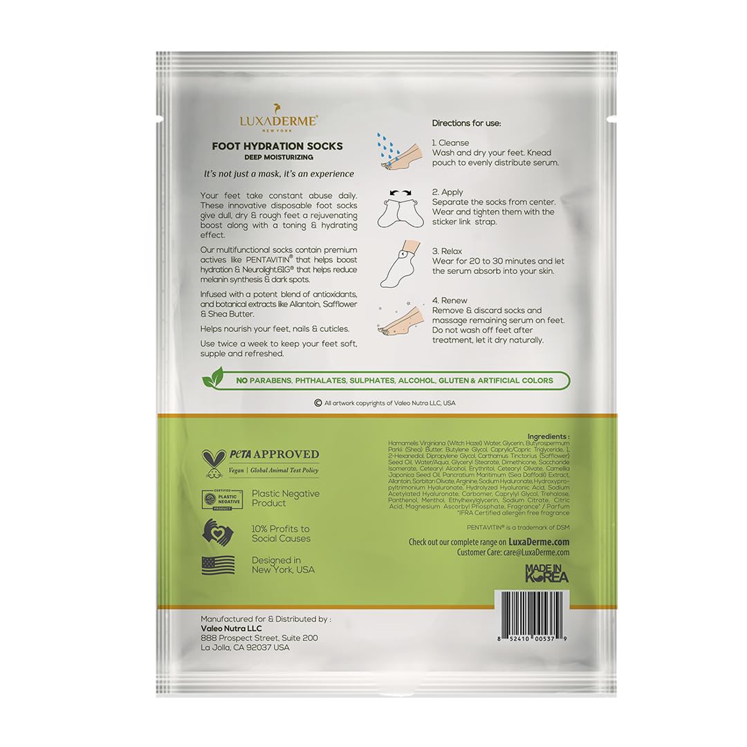 LuxaDerme Foot Hydrating Socks | Deeply Moisturizes Dry & Dull Skin | Reduces Pigmentation | Nourishes Nails & Cuticles (Pack of 5)