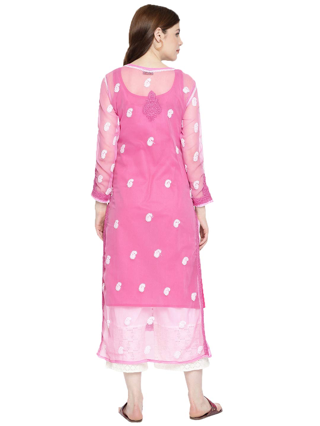 Ada Women's  Hand Embroidered Faux Georgette Lucknowi Chikankari Kurti with Slip