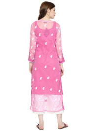 Ada Women's  Hand Embroidered Faux Georgette Lucknowi Chikankari Kurti with Slip