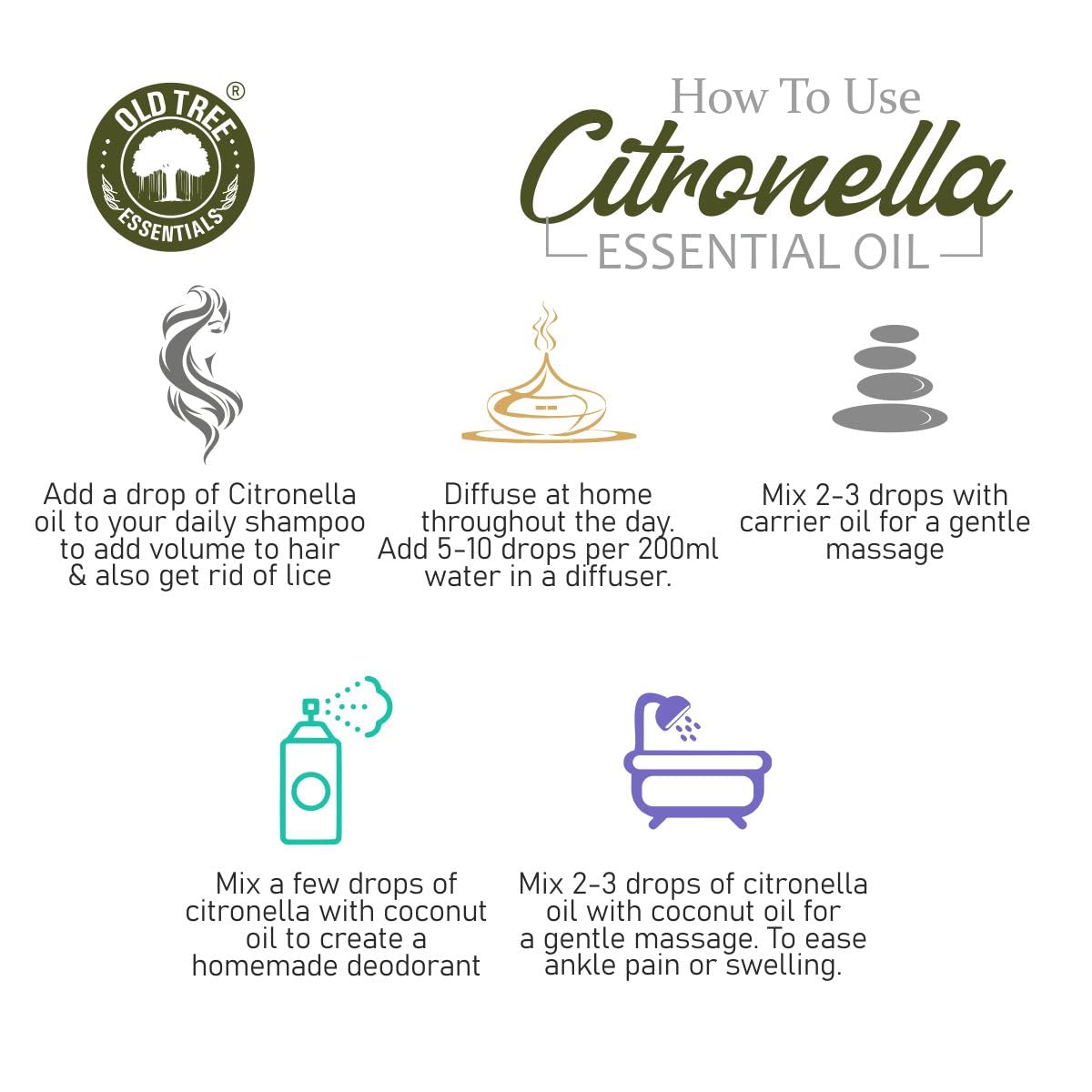 Old Tree Citronella Essential Oil (15ml) - for Skin, Hair Care and Aromatherapy - Pure, Natural and Undiluted Perfume Oil with Glass Dropper for Home Fragrance and Candle Making