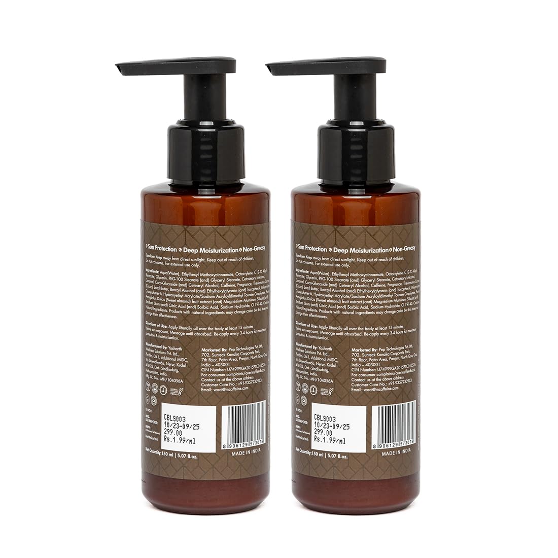 mCaffeine Deep Moisturizing Choco Body Lotion with SPF for Sun Protection (Pack of 2) | All Season Moisturizer for Body with Cocoa Butter & Shea Butter | Non-Sticky Body Lotion for Women & Men (300ml)