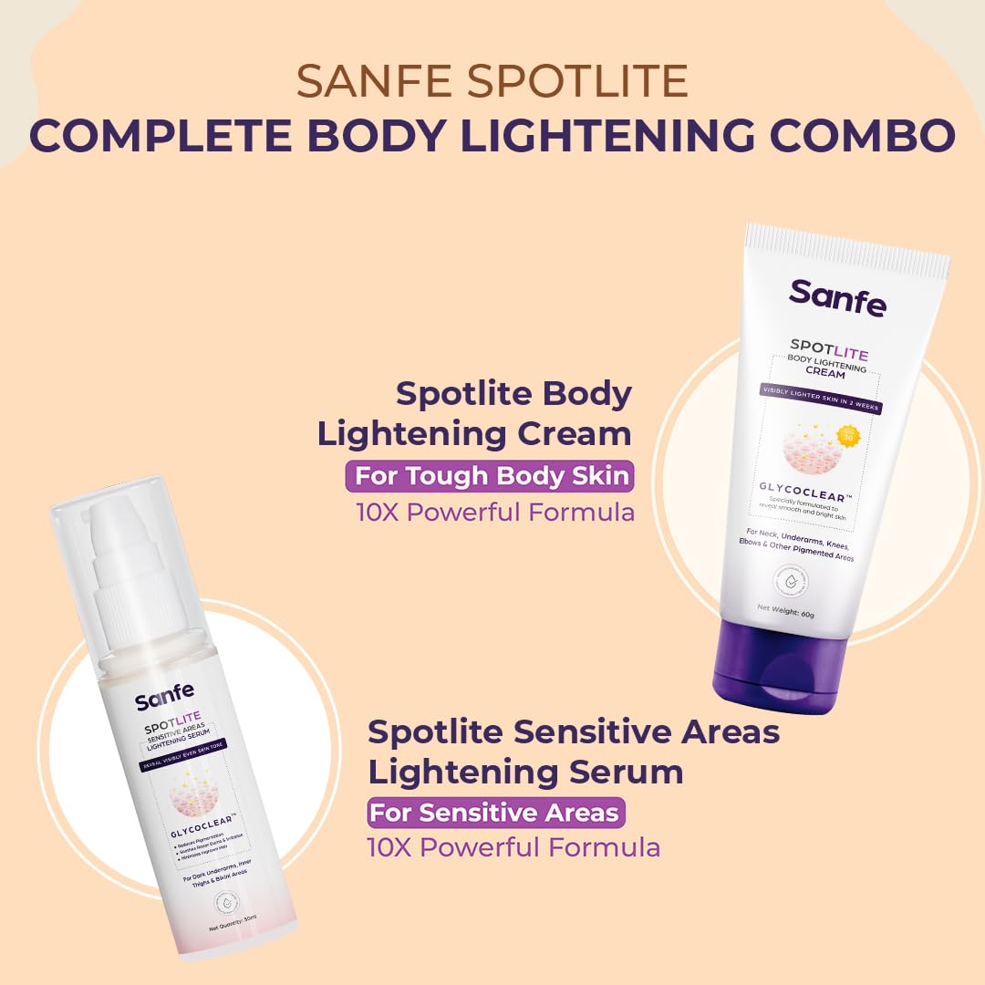Sanfe Spotlite Body Kit | Lightens Overlooked Areas | Brightens Intimates | Non Toxic | 6 In 1 Glo Cream | Spotlite Serum