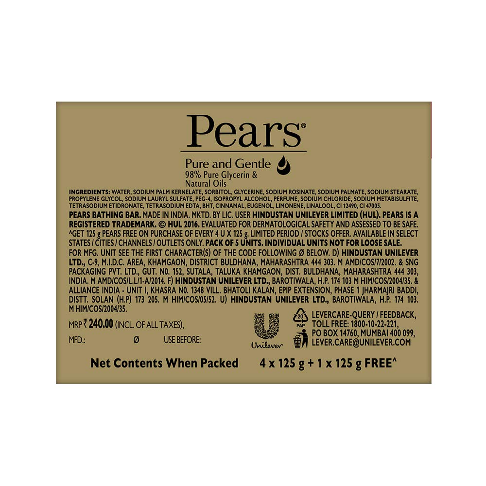 Pears Pure And Gentle Bathing Bar, 125g (Pack Of 5) & Dove Hair Fall Rescue Shampoo, 1L