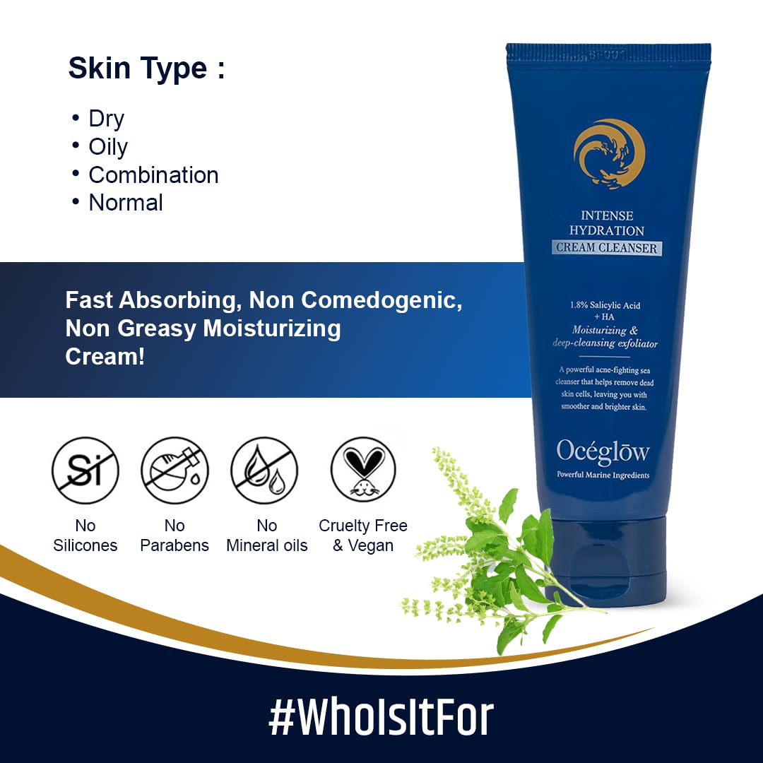 Oceglow Intense Hydration Face Wash for Acne Prone Skin, 1.8% Salicylic Acid with Hyaluronic Acid | Pore & Dark Spots Clearing Face Wash for Women & Men - 75ml