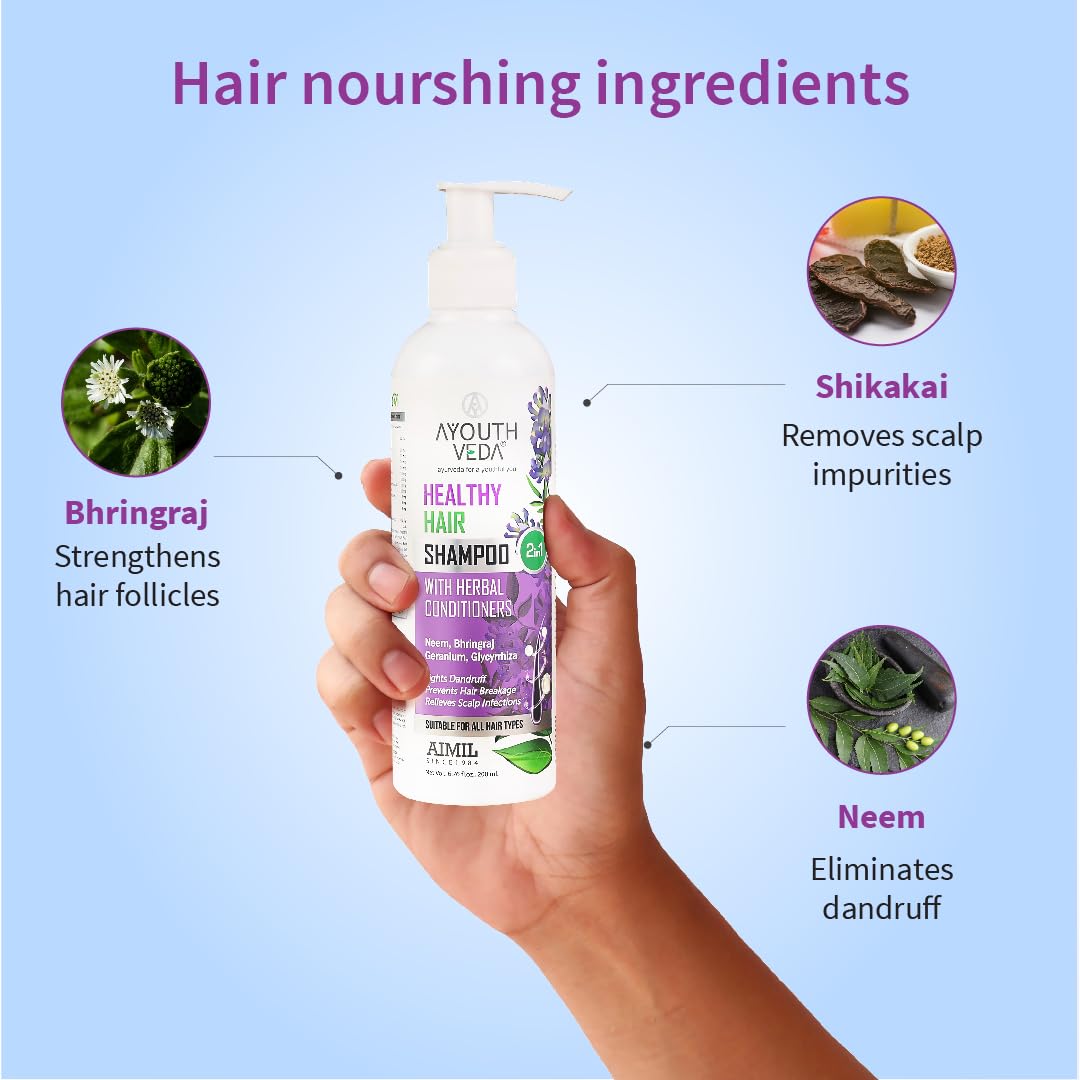 Ayouthveda Healthy Hair Shampoo 200ml With Bhringraj and Shikakai | Best Hair Shampoo for Women | Control Hair Breakage & Dandruff | Herbal Conditioner & Cleansers (Pack Of 5; 200ml each)