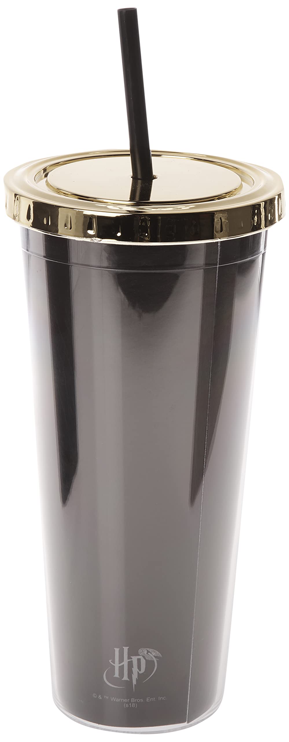 Spoontiques - Harry Potter Tumbler - Hogwarts Crest Foil Cup with Straw - 20 oz - Acrylic -Black