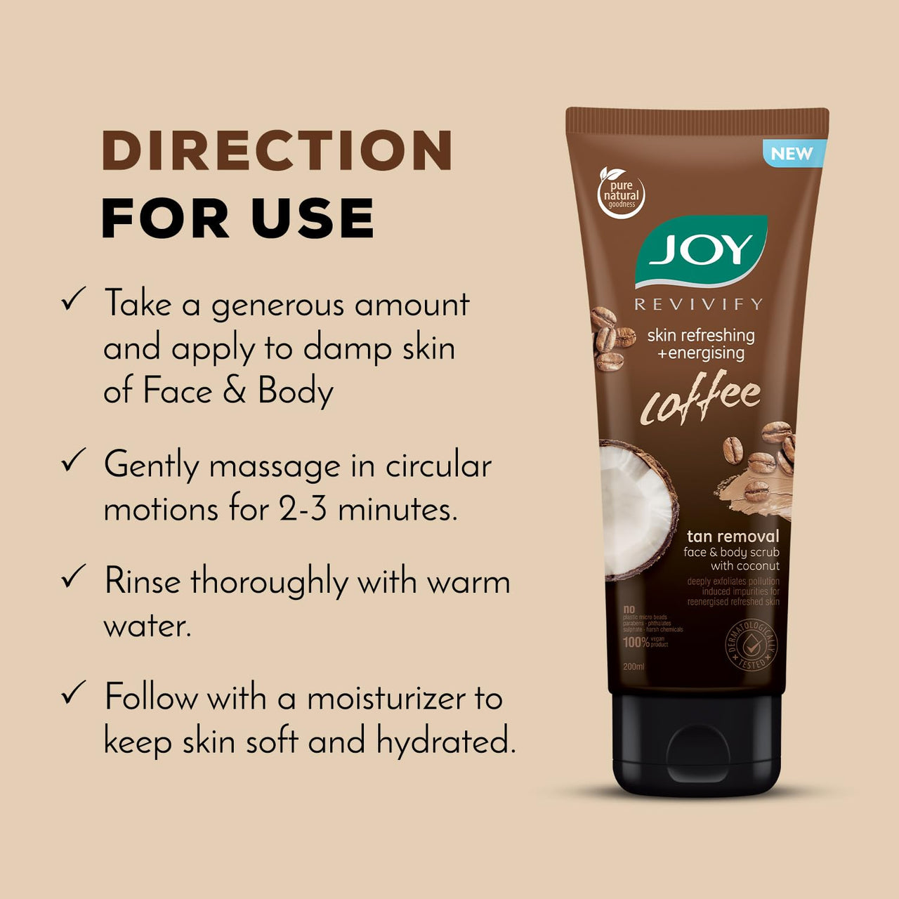 Joy Exfoliating Coffee Face & Body Scrub for Men & Women (200gm) | Anti Pollution Scrub with Coconut & Coffee | Deeply Exfoliates & Removes Dirt | 100% Vegan & Gentle on Skin